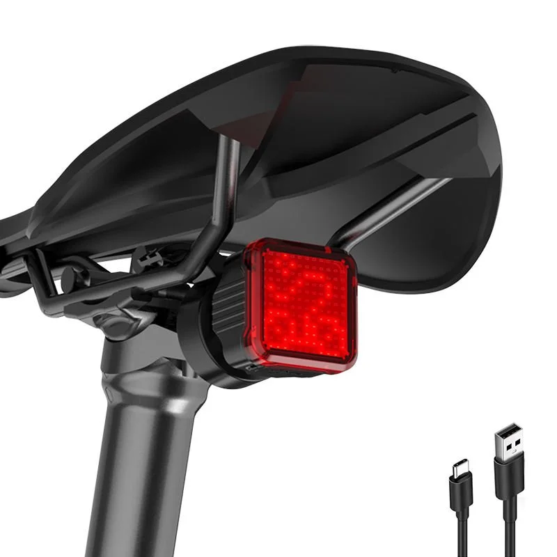 AABR-W6 smart LED bicycle rear light installed under the saddle rail with Type-C charging cable