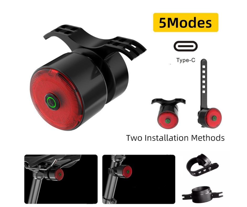 LED bicycle rear light with saddle rail and seatpost mounting options