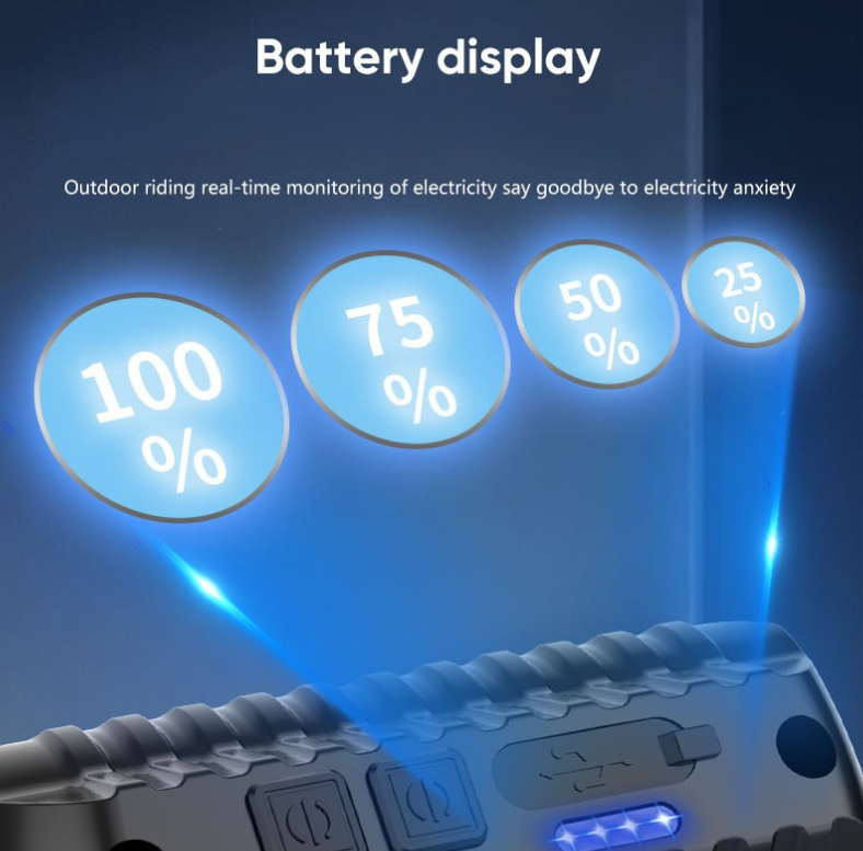 LED bicycle front light with blue battery power display