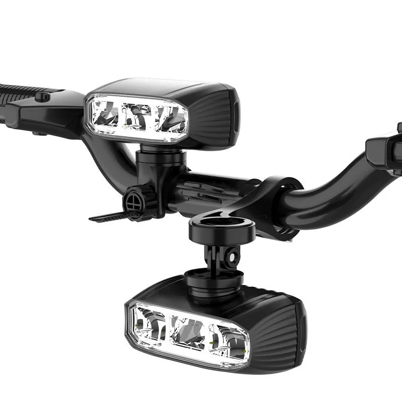Rechargeable dual-beam LED bicycle front light mounted on handlebar