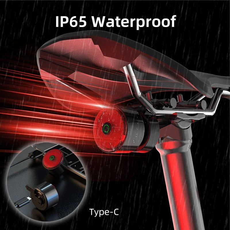 IP65 waterproof rechargeable LED bicycle rear light with Type-C charging