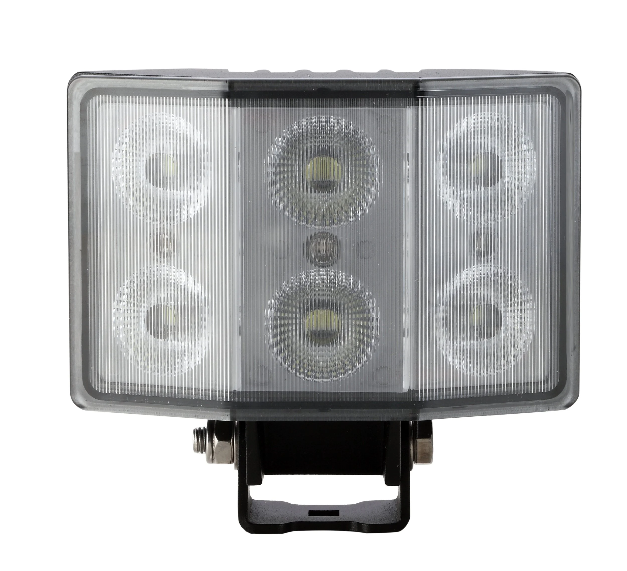LED work light with six individual circular LED bulbs, mounted on a black bracket