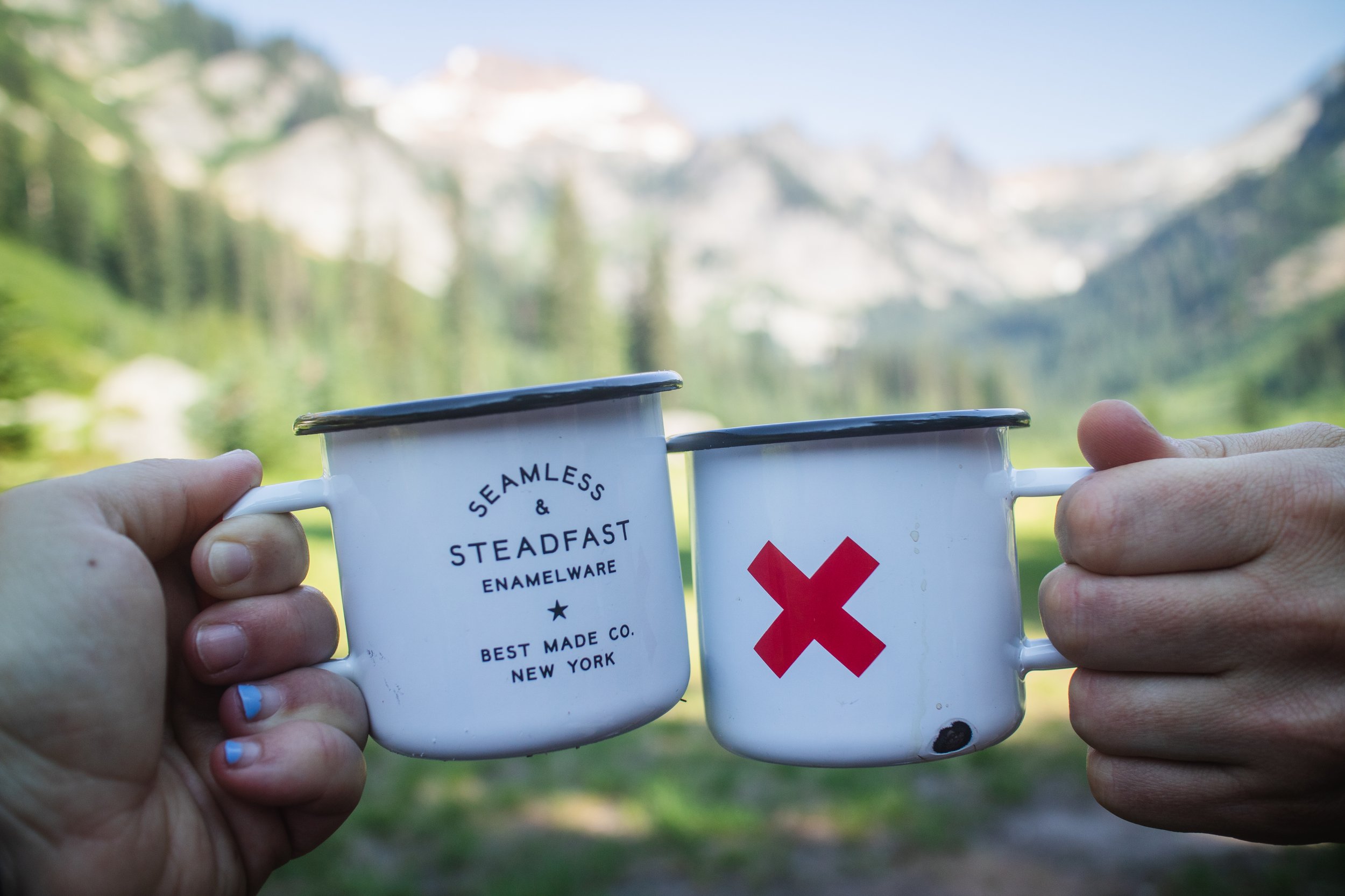 Camping coffee cups in the Cascade mountains near Seattle.