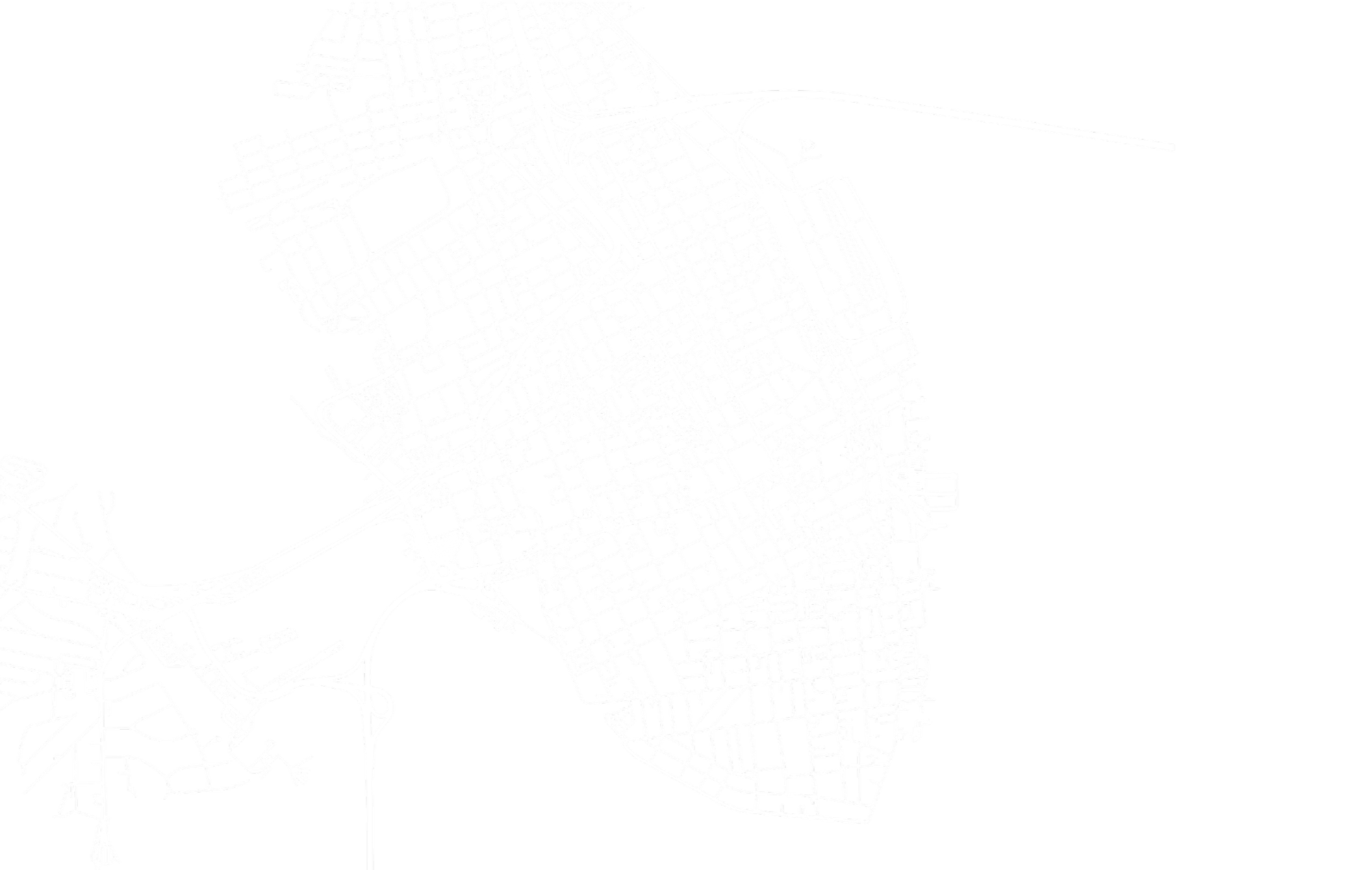 Black background map with white streets depicting a city layout.