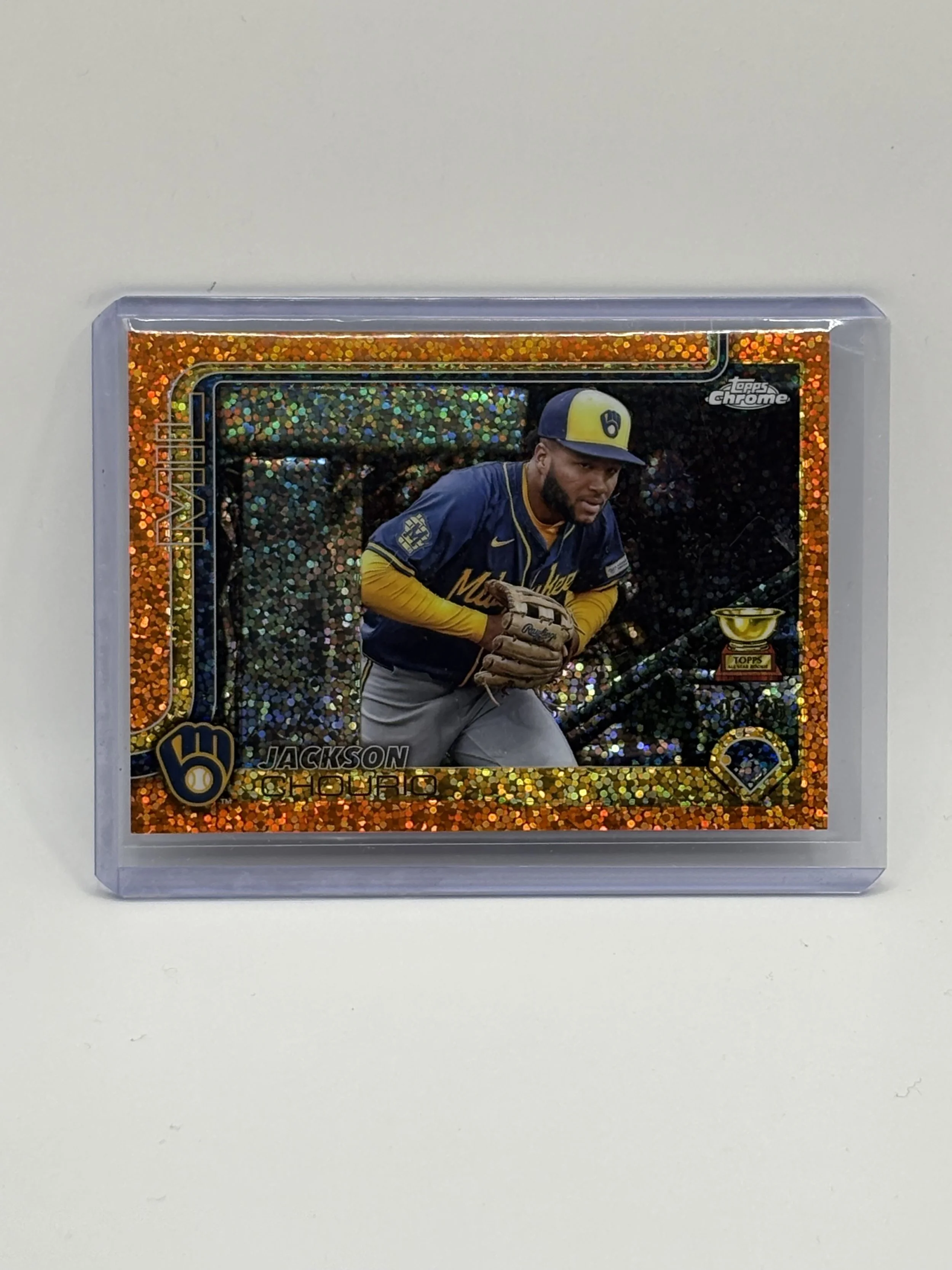 2023 Topps Chrome Baseball Card Jackson Chourio - Orange Speckle Edition 12/25