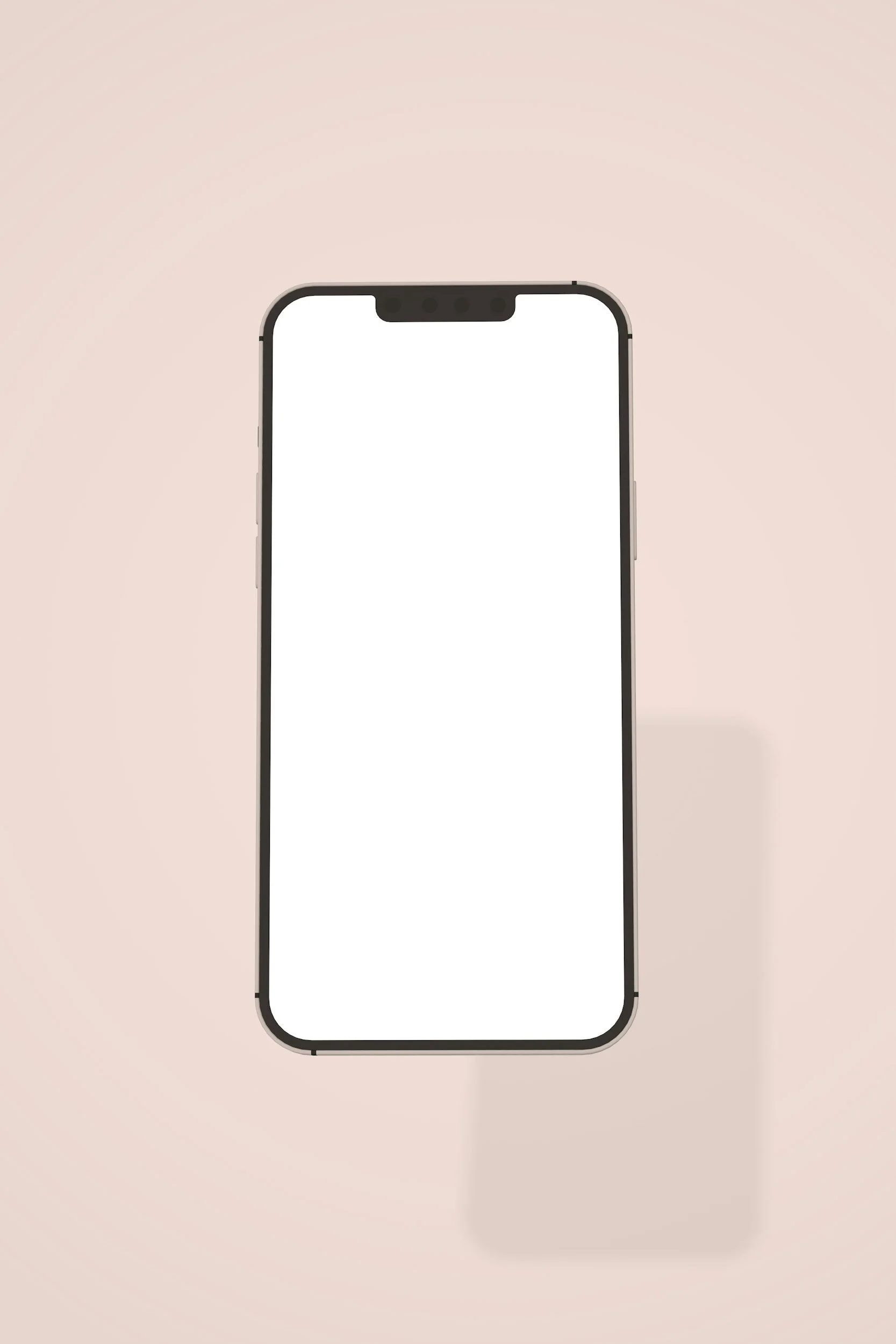 Close-up view of a modern smartphone with a blank white screen, placed on a soft pink background.