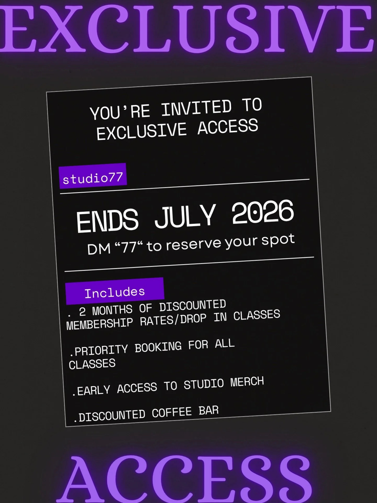 Don&rsquo;t miss your chance at founding member access. Limited spots available. Dm &ldquo;77&rdquo; to reserve your spot!
