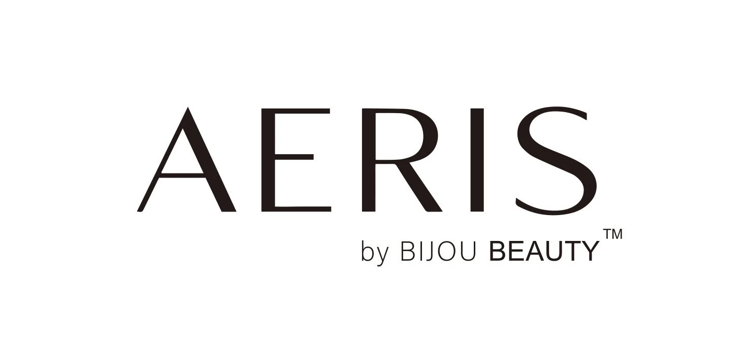A logo with the text 'AERIS by BIJOU BEAUTY' on a white background.