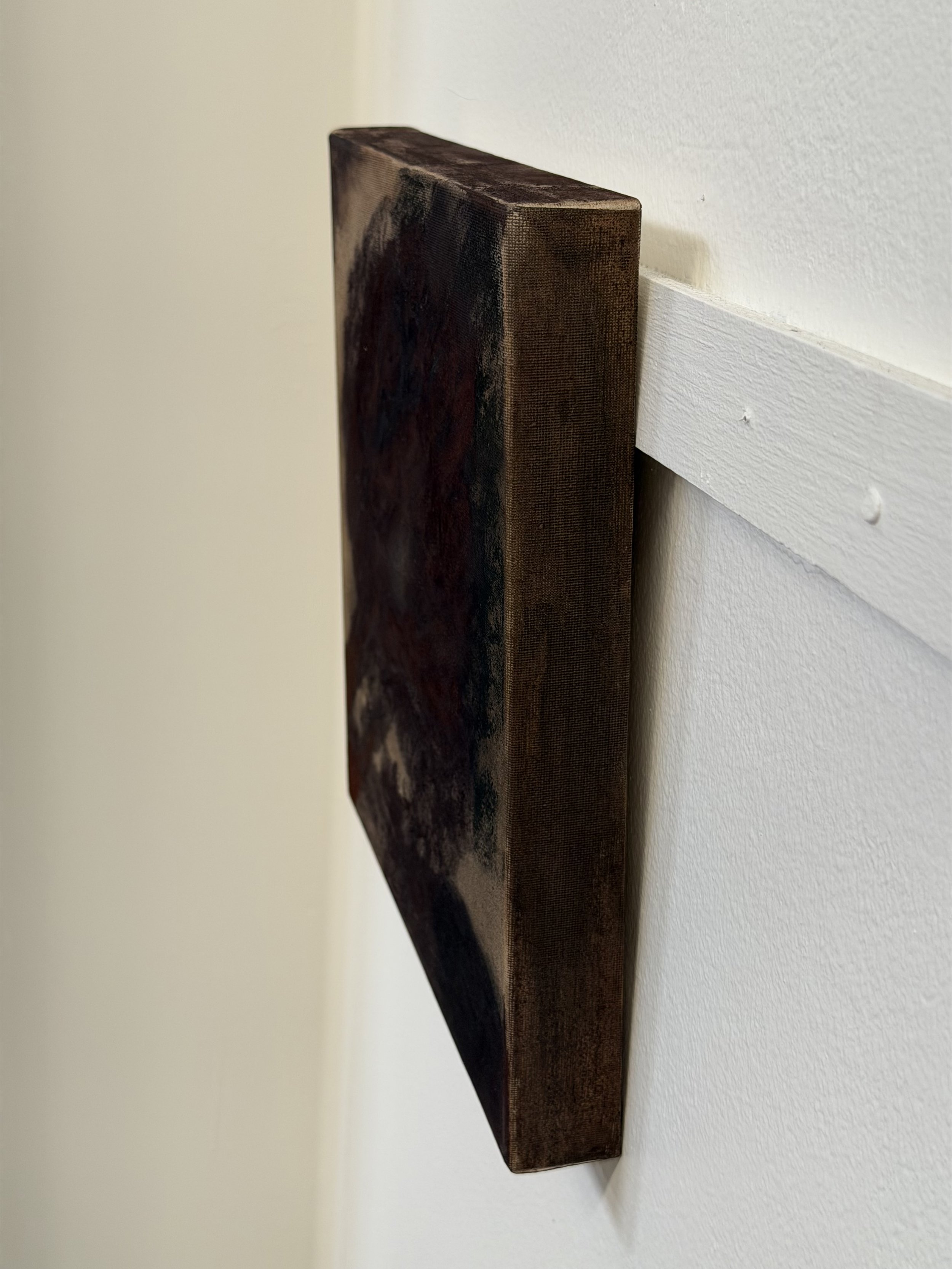 Close-up of a wooden wall hook mounted on a white wall.