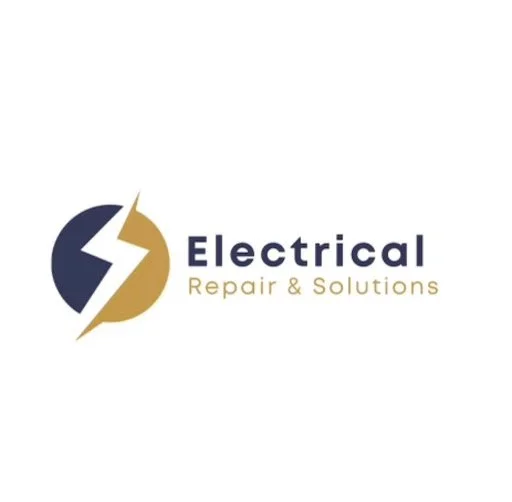 Logo for Electrical Repair & Solutions featuring a stylized circular icon divided in half with a lightning bolt, and the company name written to the right.