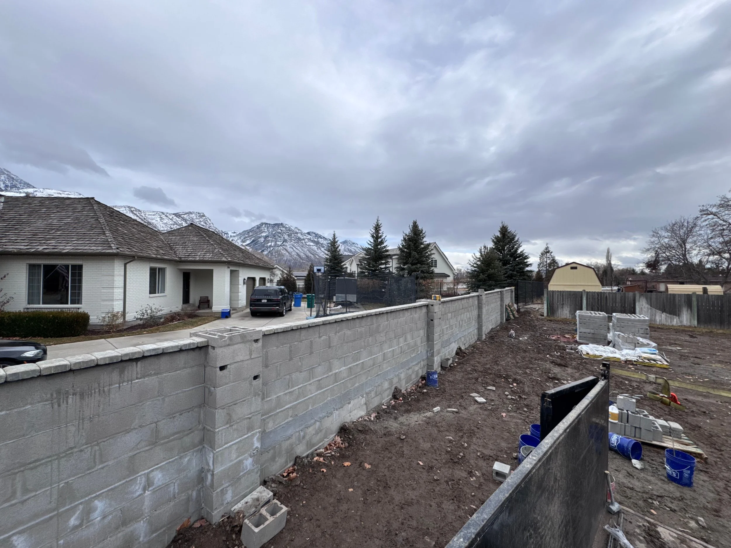 cinder block fence with columns