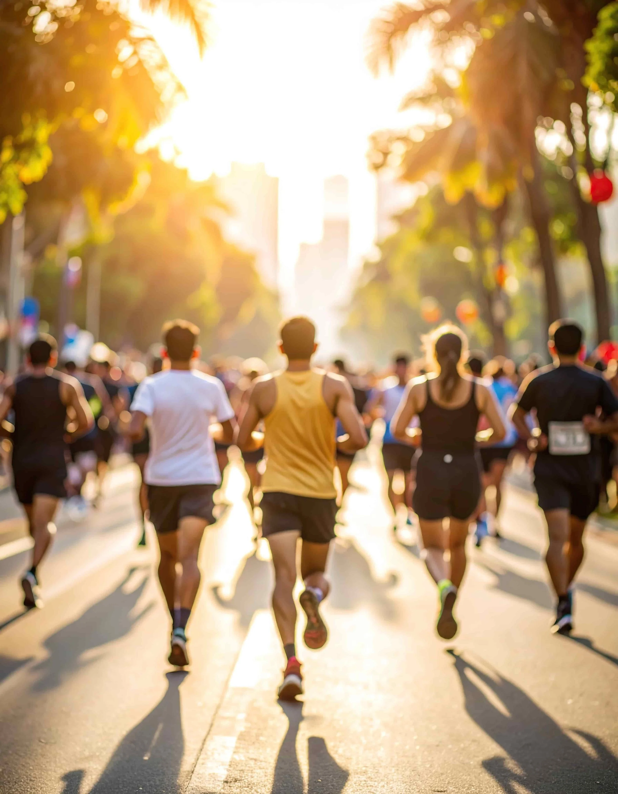 Endurance runners competing together during a road marathon event.