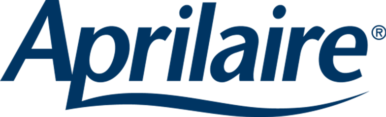 AprilAire logo in navy blue text with a stylized underline.