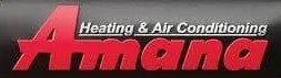 Logo for Amana Heating & Air Conditioning with a red background and white text.