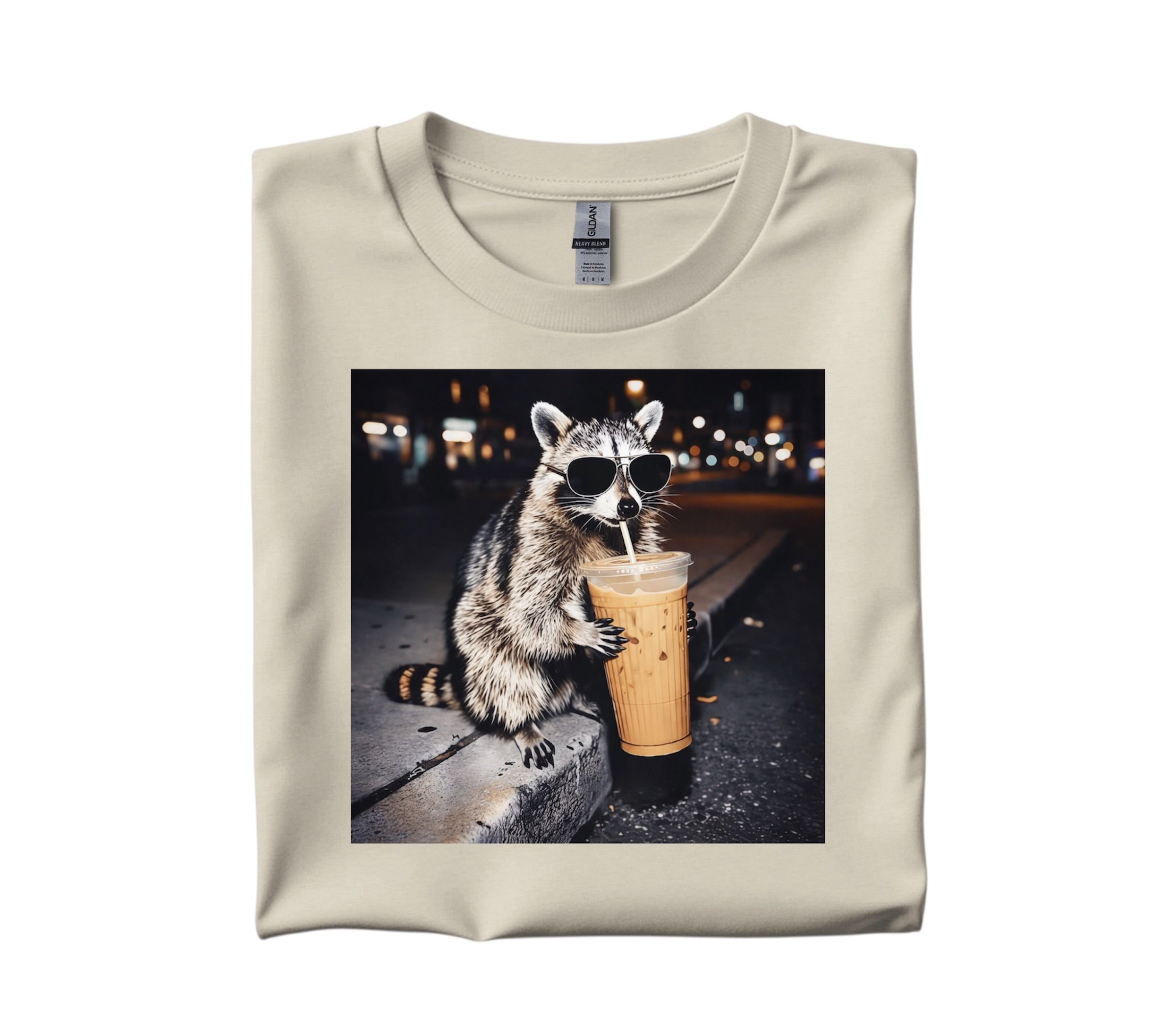 Raccoon drinking coffee