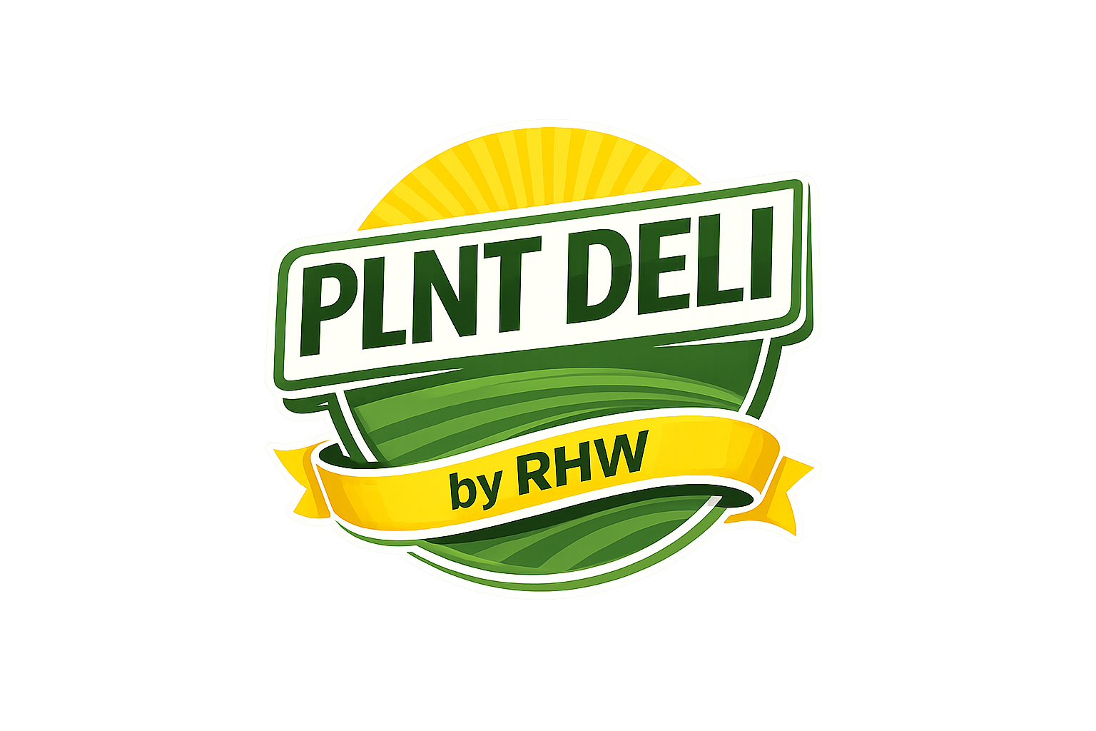 Logo for Plant Deli by RHW, featuring a green and yellow color scheme with a sun and leaf design.