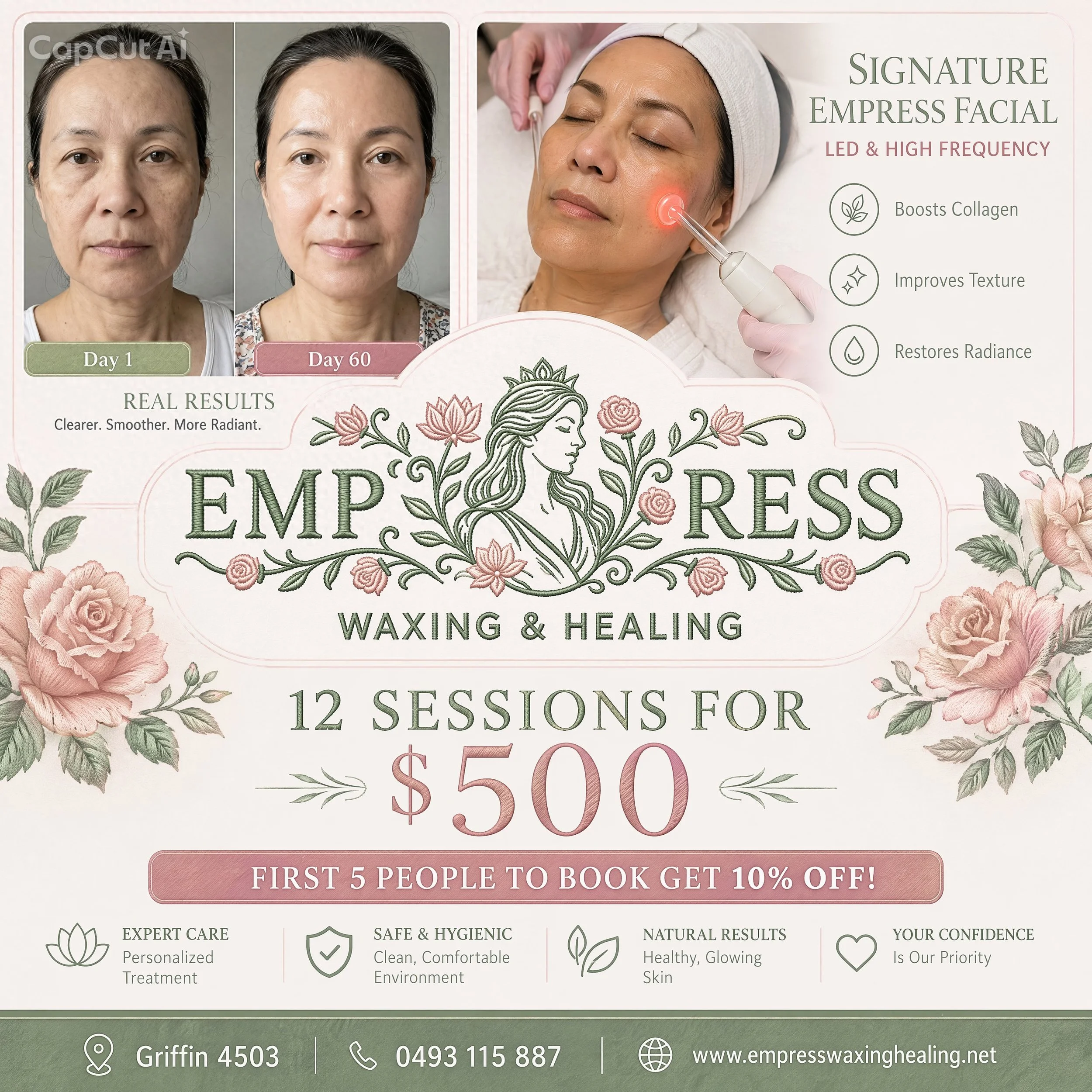 12 Empress Signature Facials w/LED and High Frequency Package