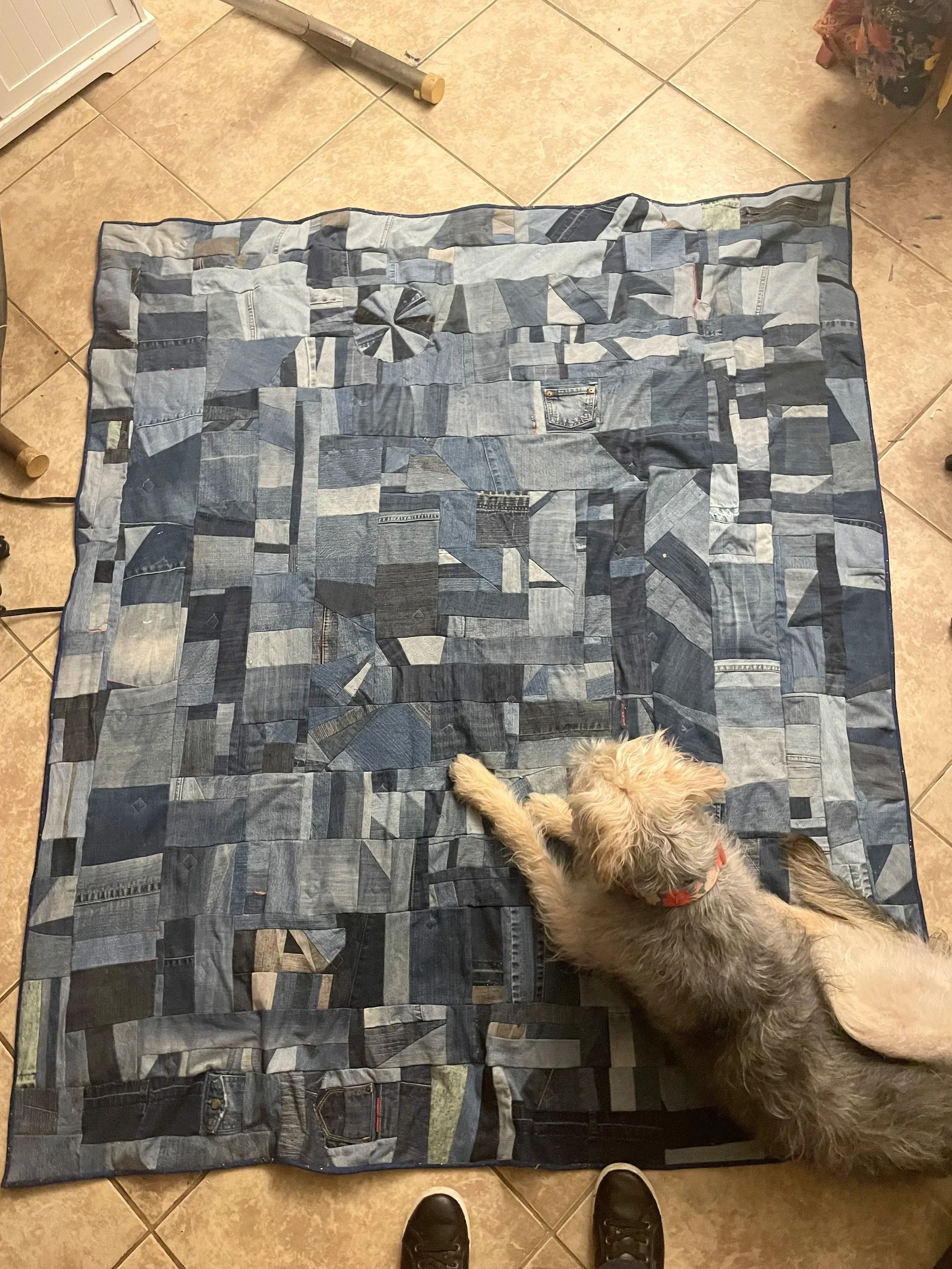 Scrappy denim quilt. 