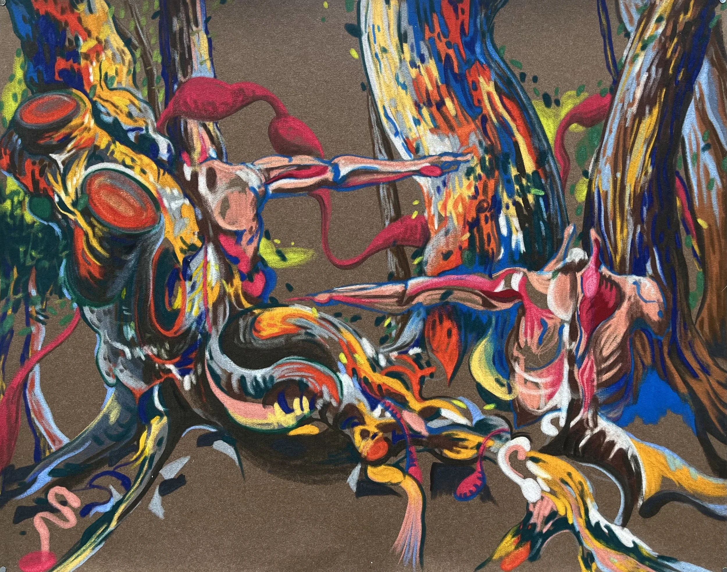 엮여져서. 2022, 펠트에 오일파스텔, 90x110cm.jpeg