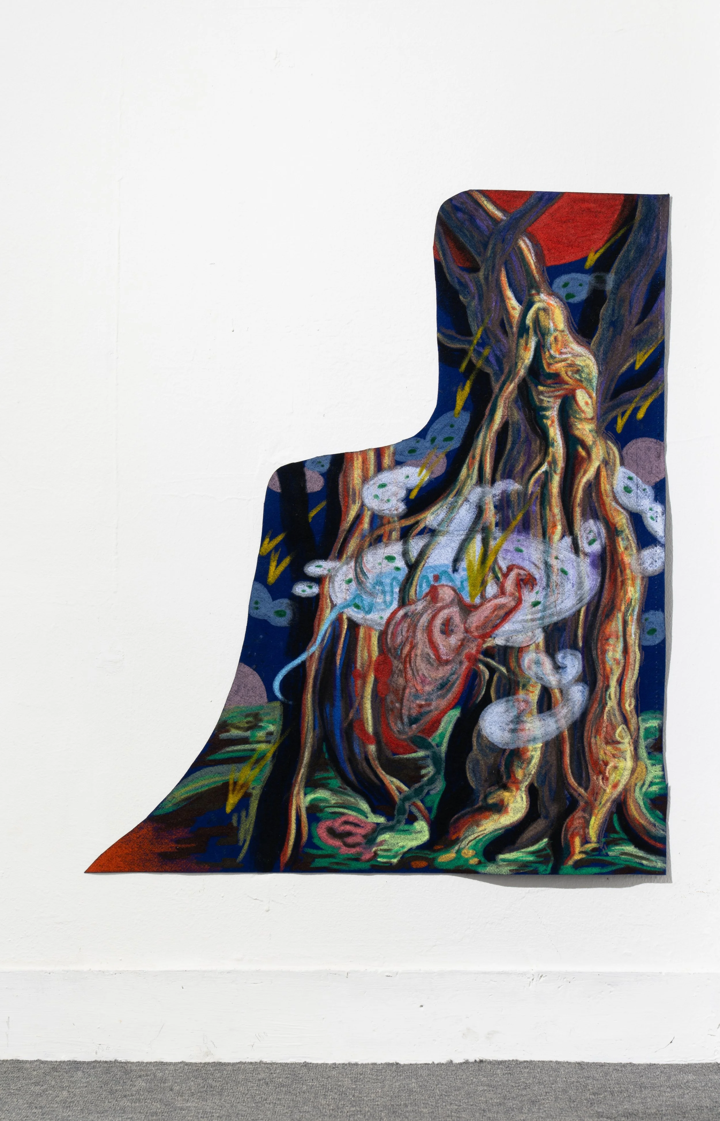 밤사이 일어나는  일. 2023, 펠트에 오일파스텔, 86x74cm.jpg