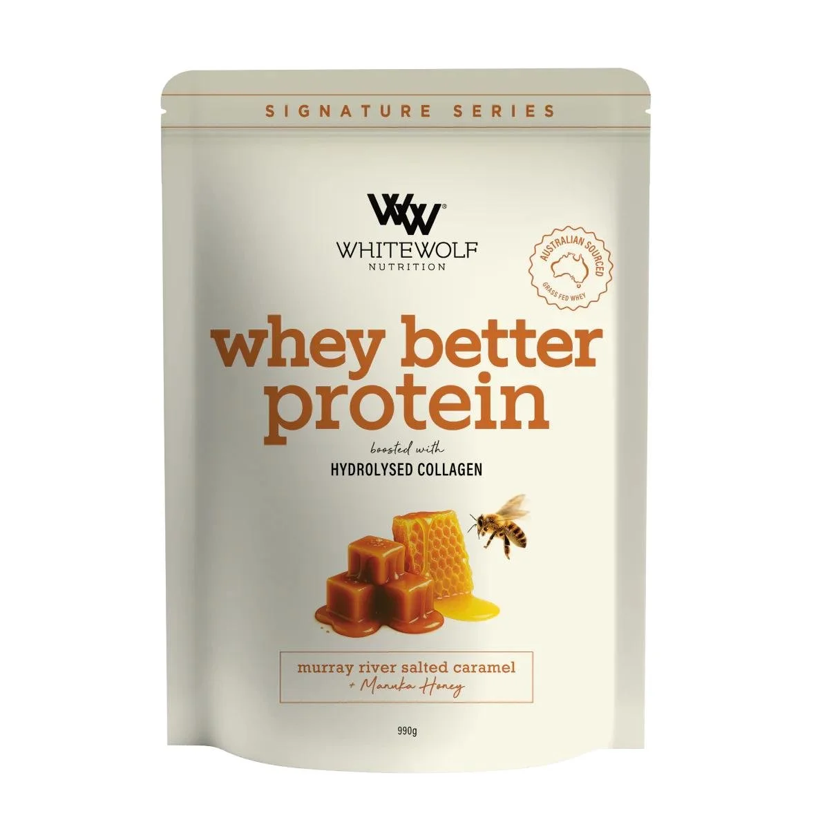 Whey Better Protein 990g MR Salted Caramel + Manuka white wolf