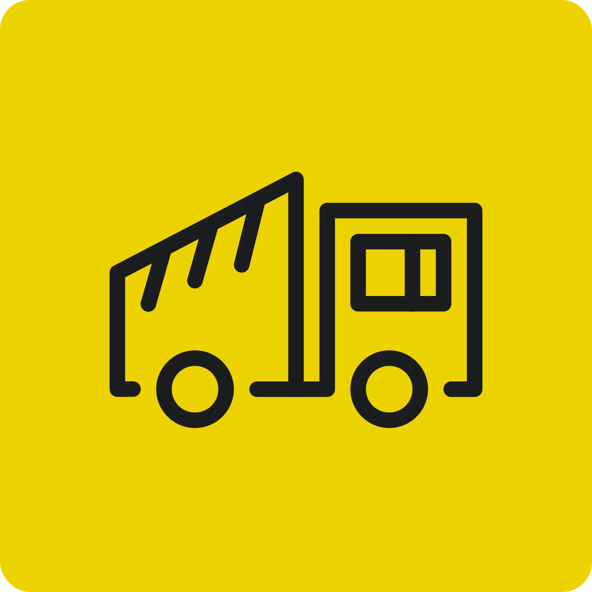 Icon of a garbage truck on a yellow background.