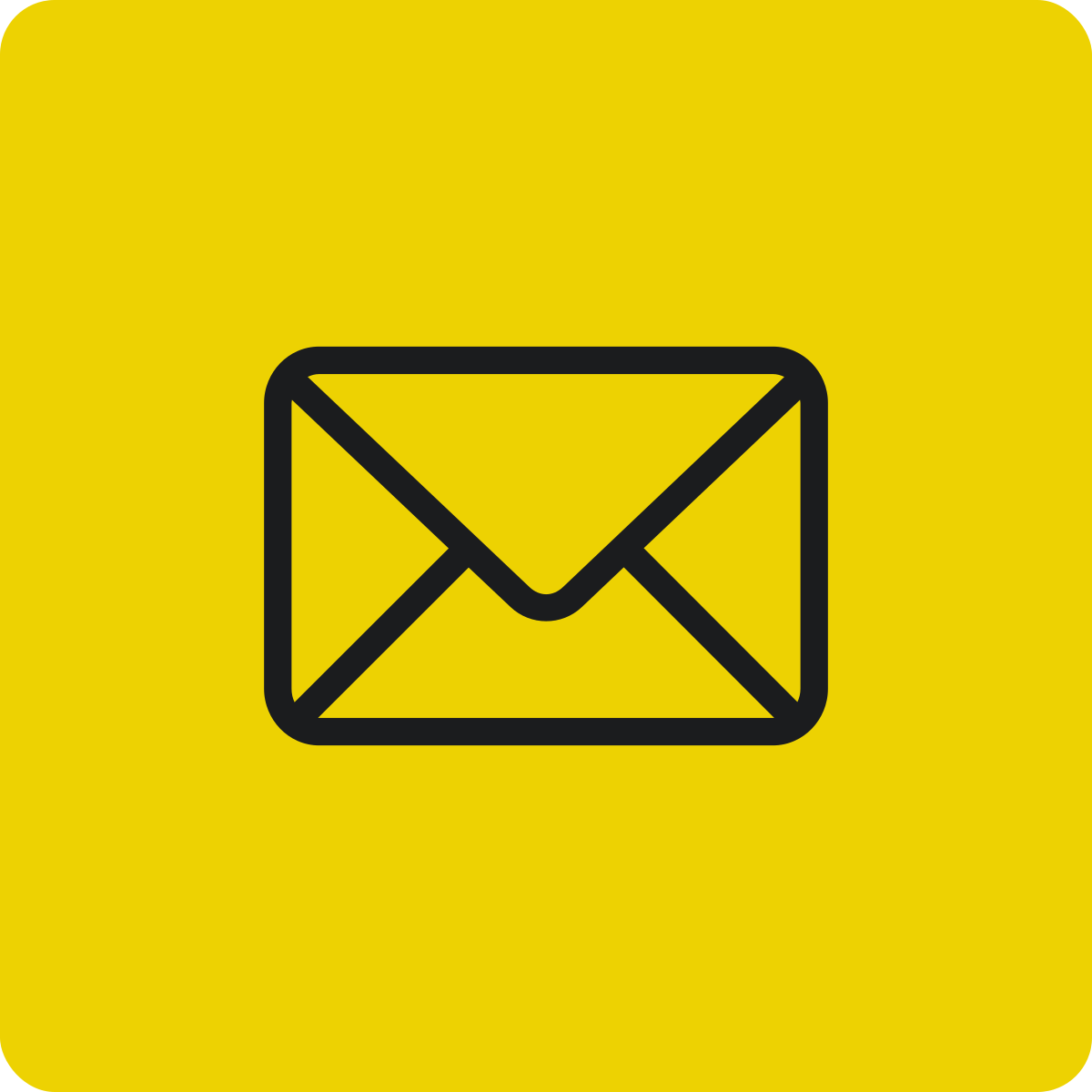 Icon of a black outline envelope on a yellow background.
