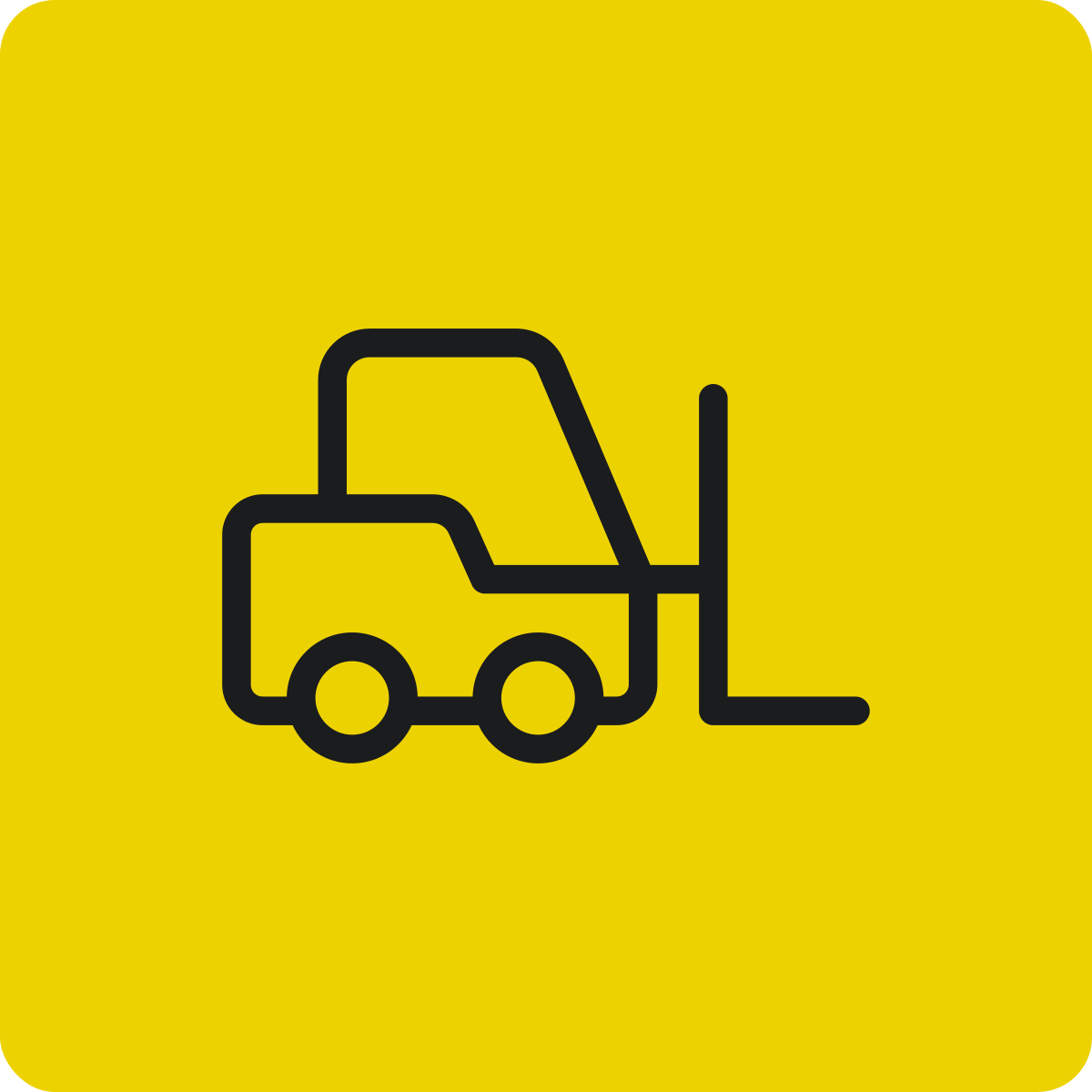 A yellow warning sign with a black outline of a forklift.