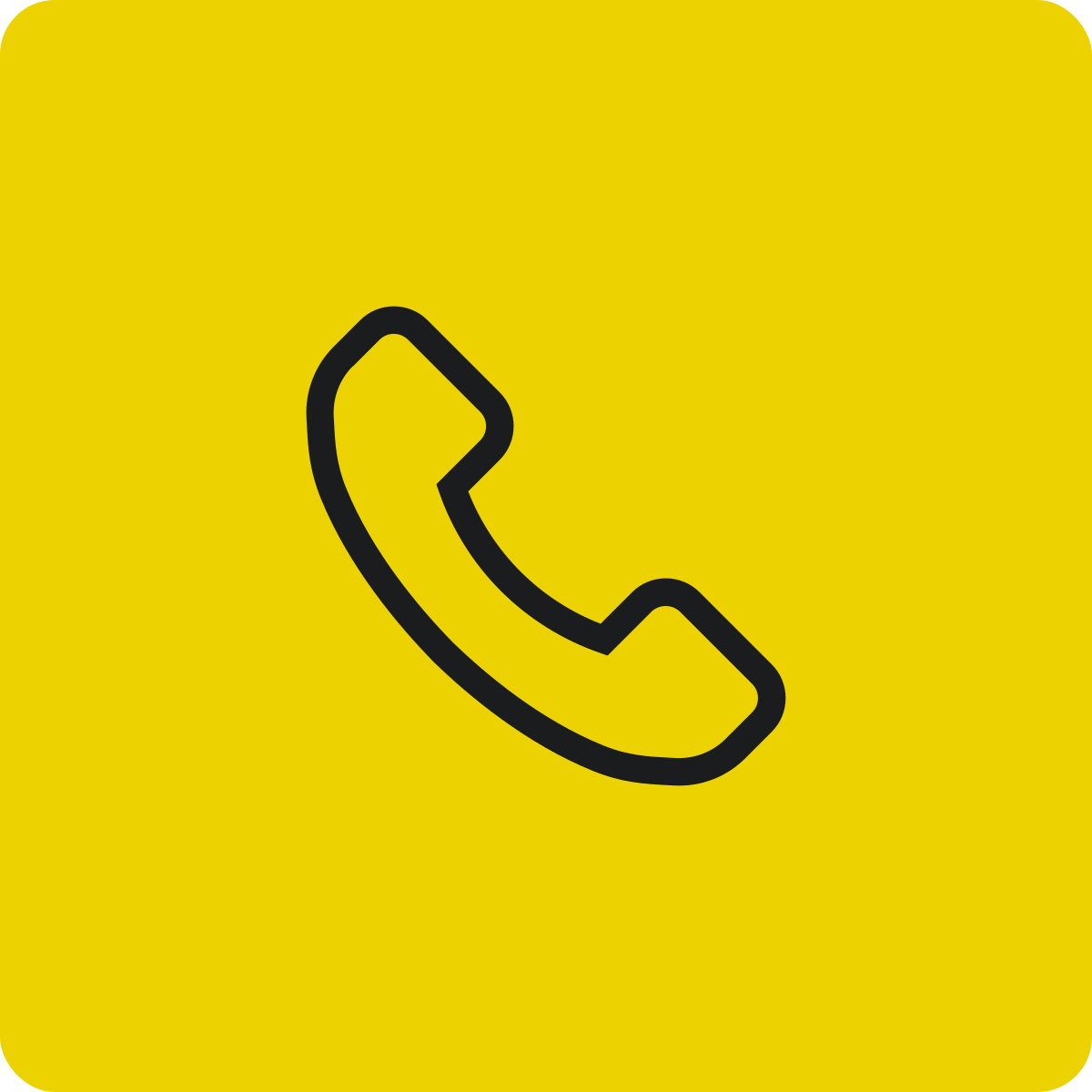 Yellow background with black telephone icon.