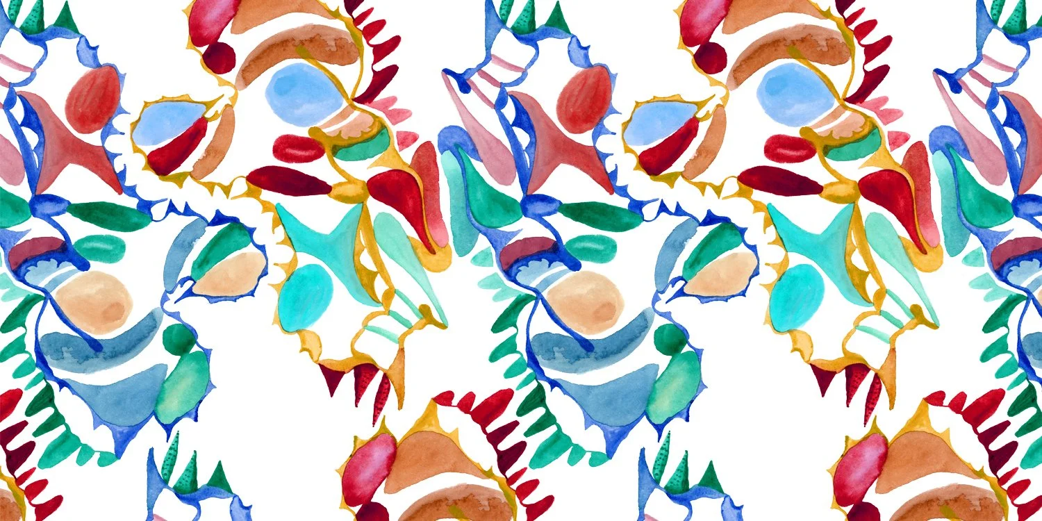 The Formation of Stars, watercolour by Karina Da Paixao Teixeira, yellow, greens, blues and ochre abstract forms