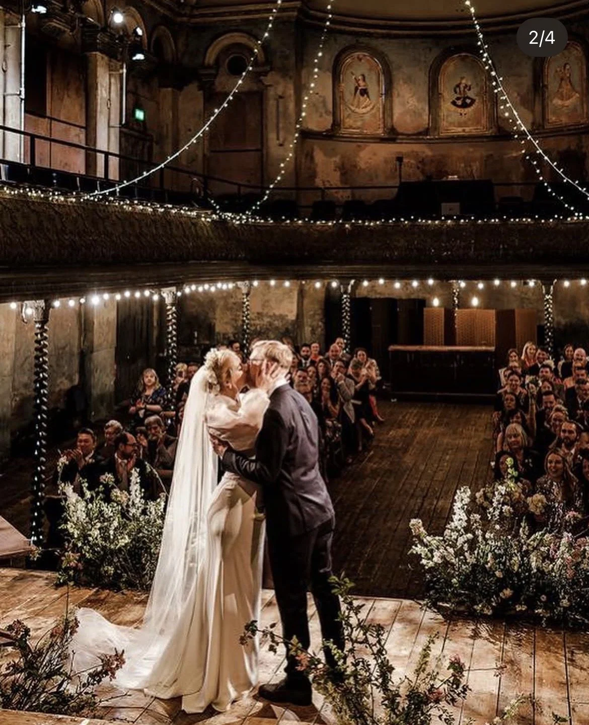 Narcissus, blossom and vows on stage; a Spring wedding at Wilton’s Music Hall