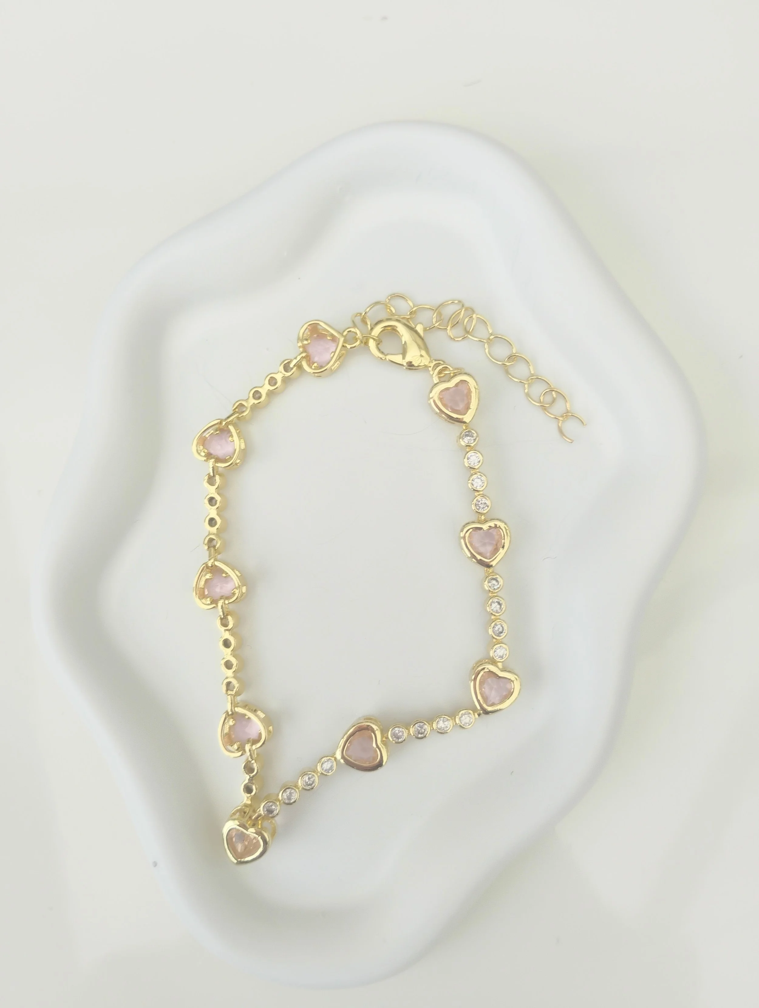 Heart Copper Zircon 18K Real Gold Plated Bracelet.