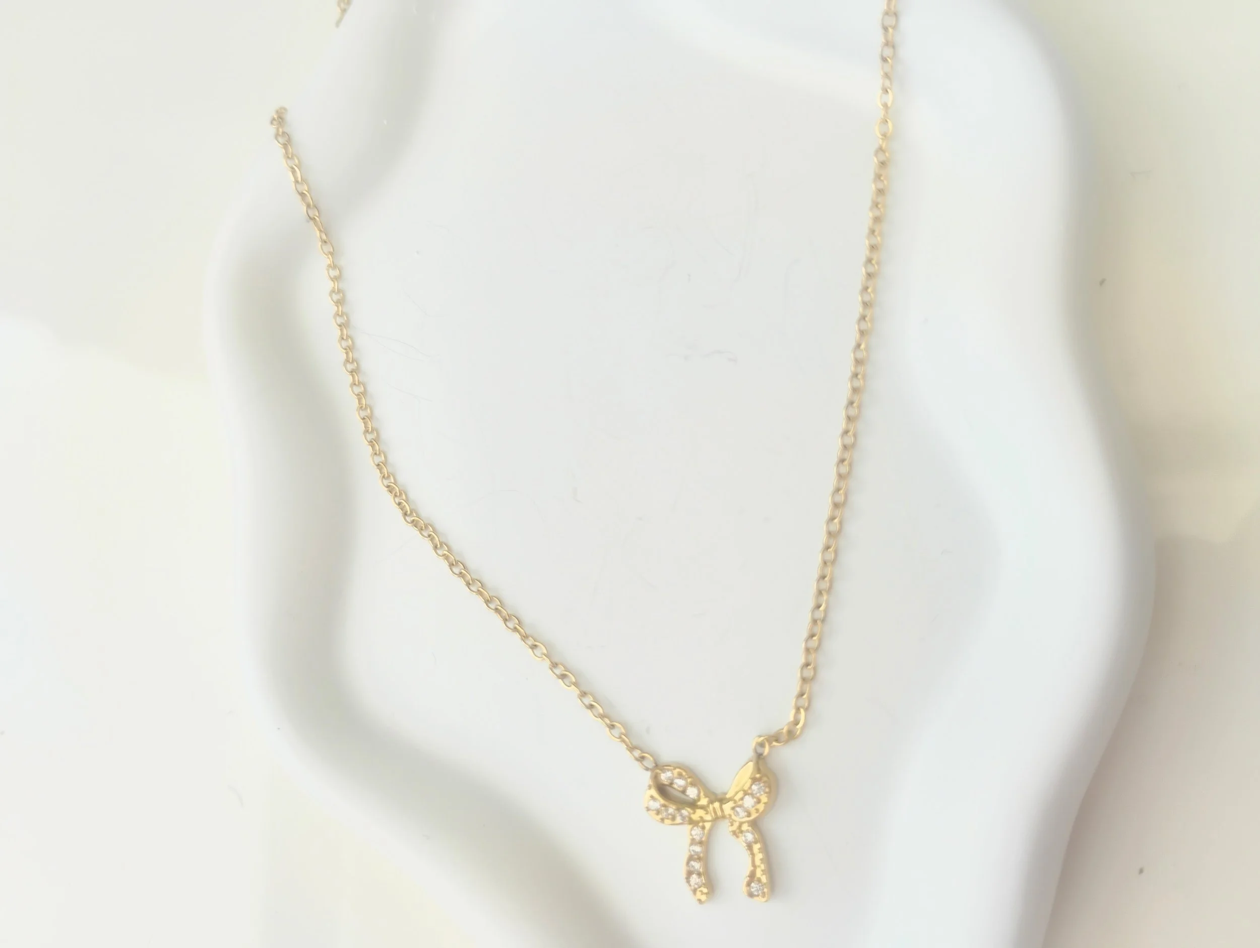 Bow Ion 18K Real Gold Plated 304 Stainless Steel Waterproof Non Tarnish Necklace.
