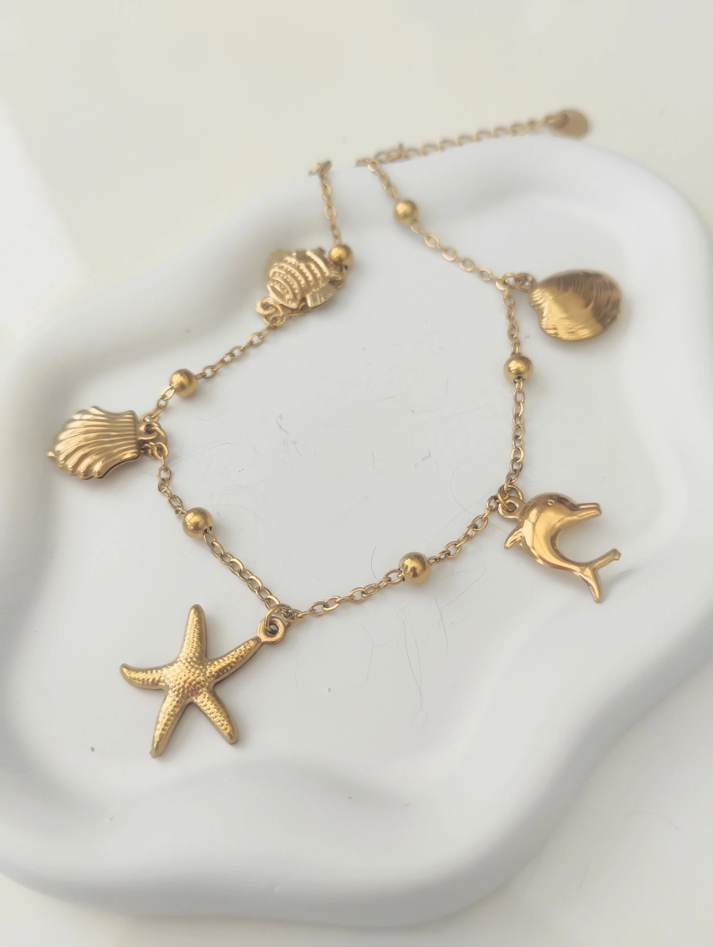 Beach Stainless Steel 18K Real Gold Plated Anklet.