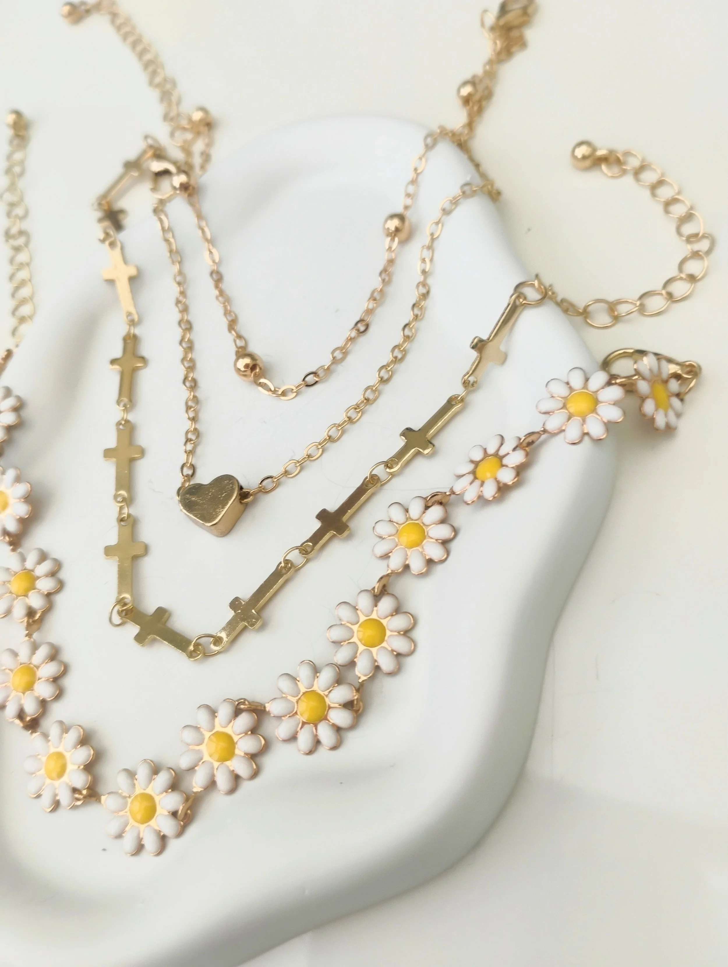 3pcs Daisy Heart Cross Alloy Anklet.