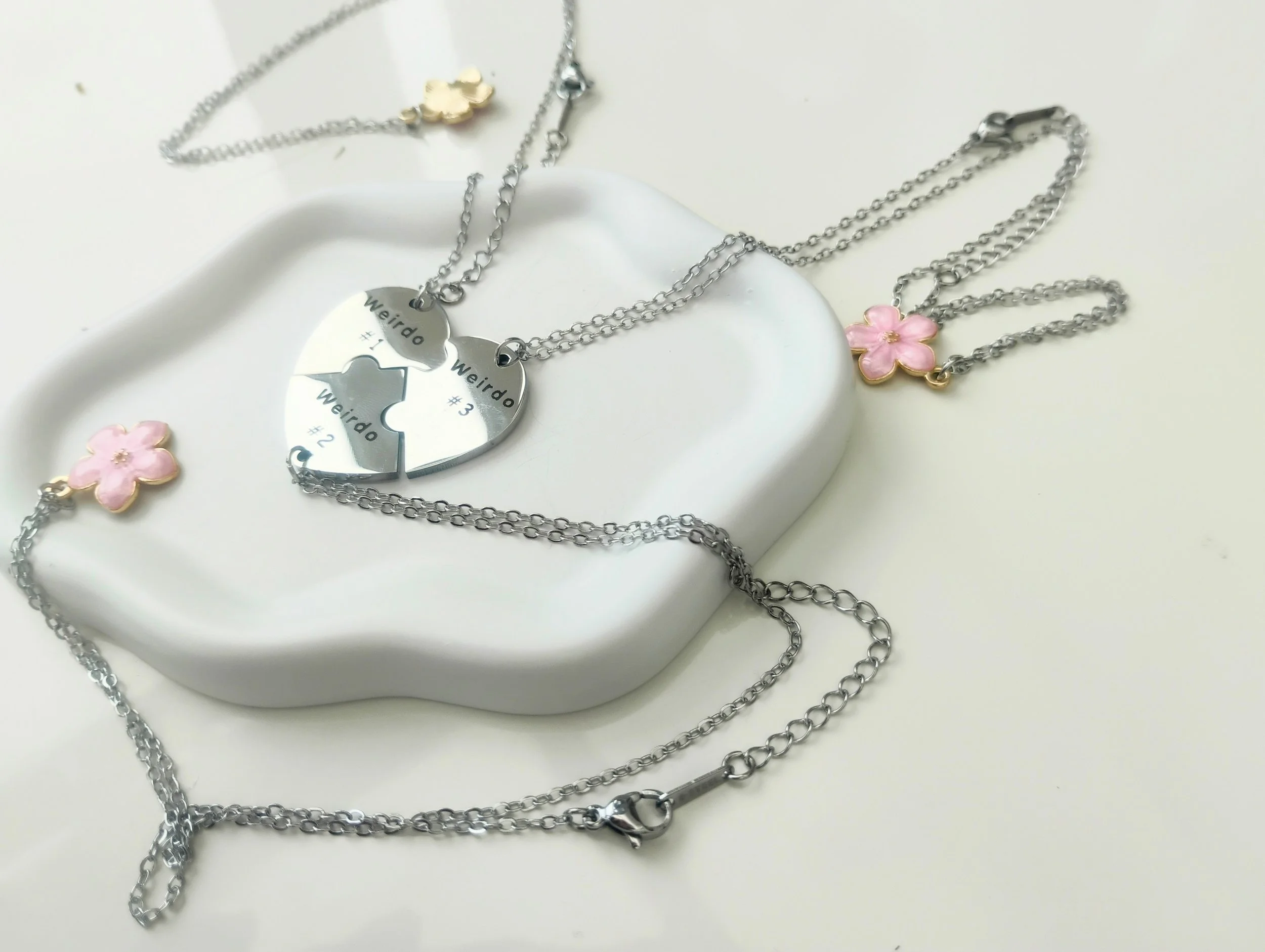 Heart Flower Stainless Steel Besties/Sisters Necklace.