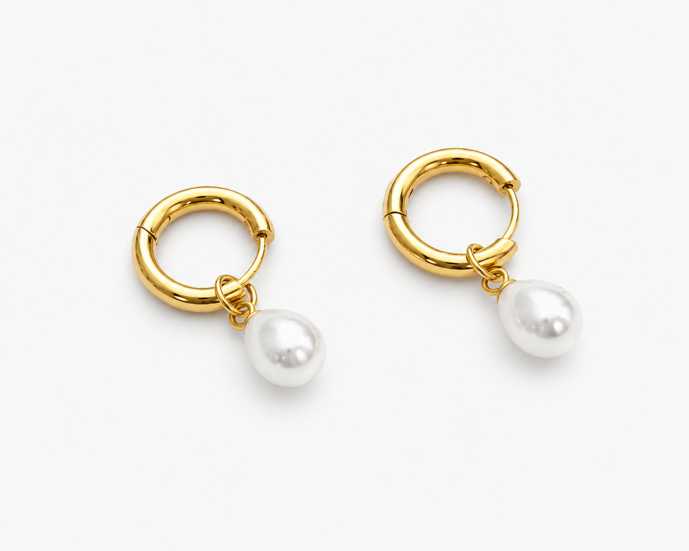 Gold Pearl Drop Earrings.