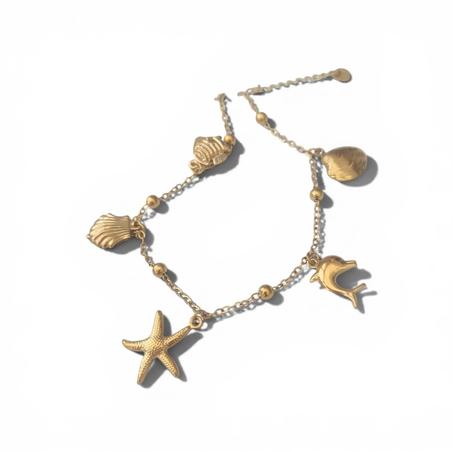 Gold Beach Sea Creatures/shells Pearl Anklet.
