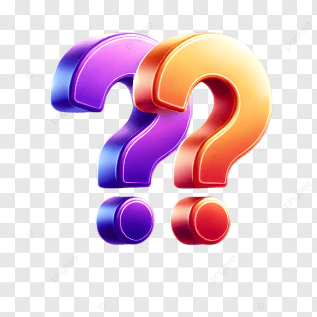 Two colorful 3D question marks, one purple and one orange, side by side.