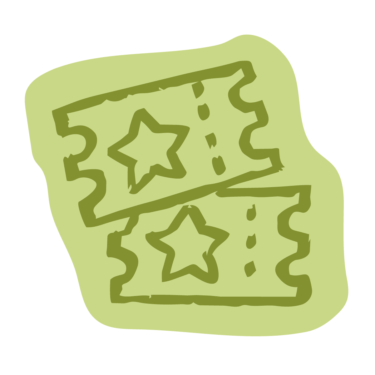 Illustration of green soap with star-shaped cutouts and wavy edges.