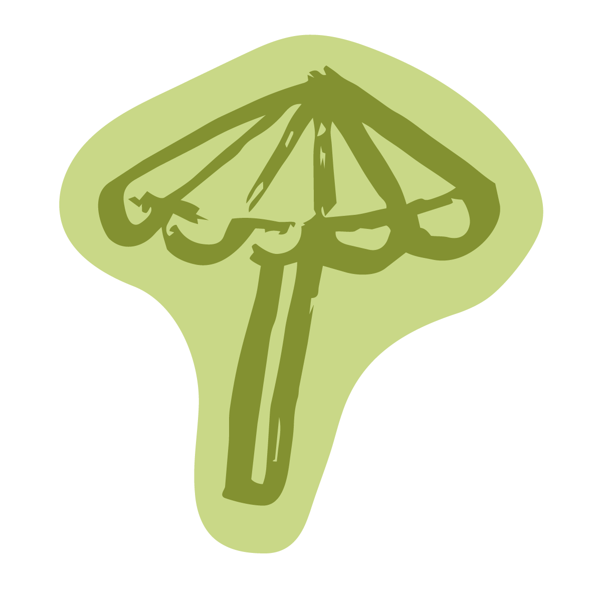 Illustration of a lime green umbrella with dark green outlines and details.