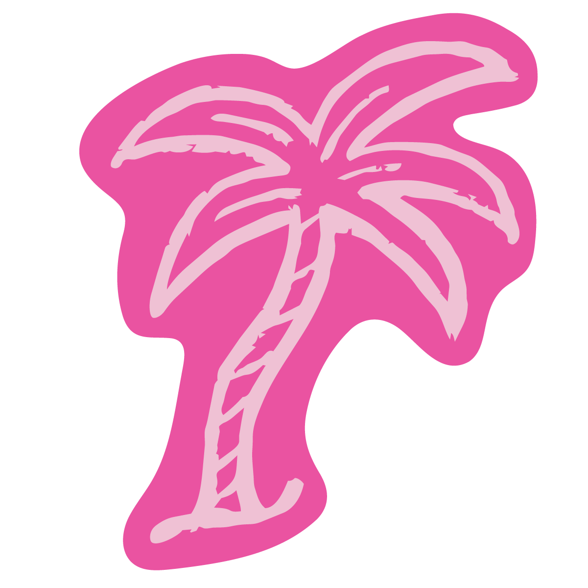 Pink stylized drawing of a palm tree.