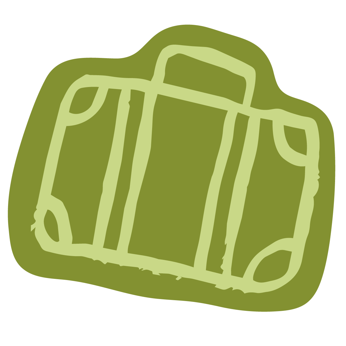 A stylized green outline of a backpack with straps and handle.