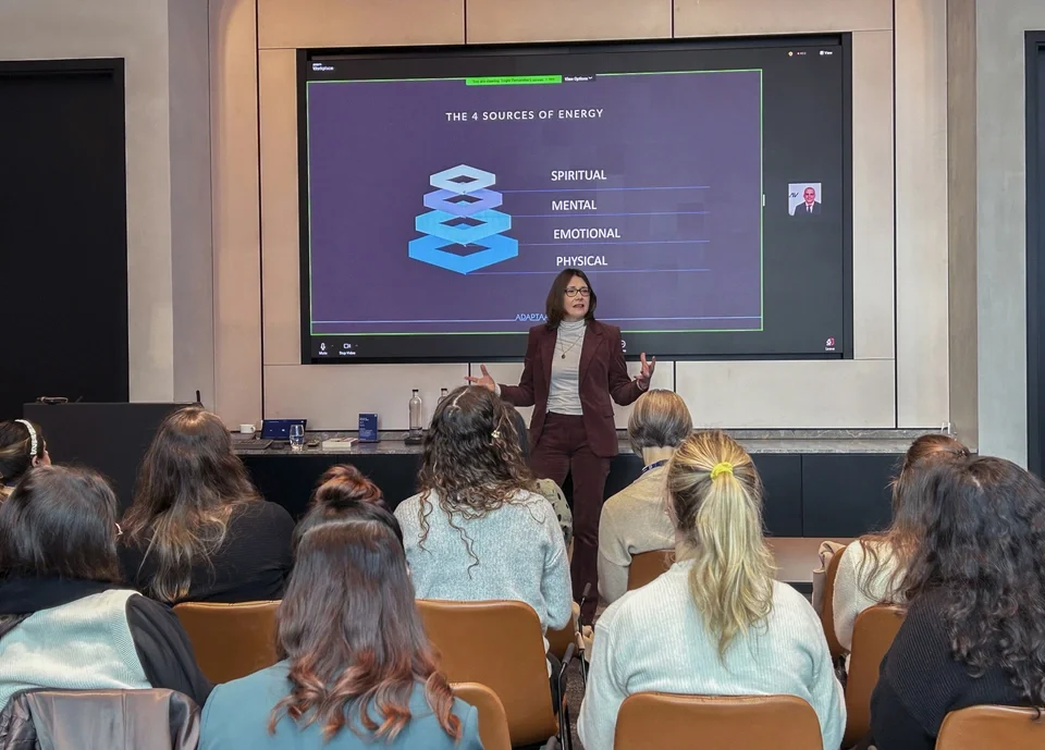 Tatiana Poliakova speaking at a leadership event, conference. Corporate event. Executive Coaching 