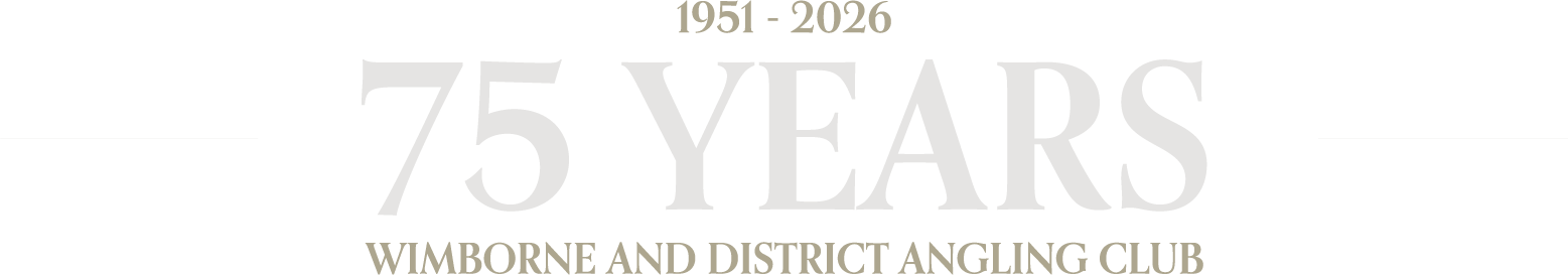 Celebration banner for the 75th anniversary of Wimborne and District Angling Club, from 1951 to 2026.