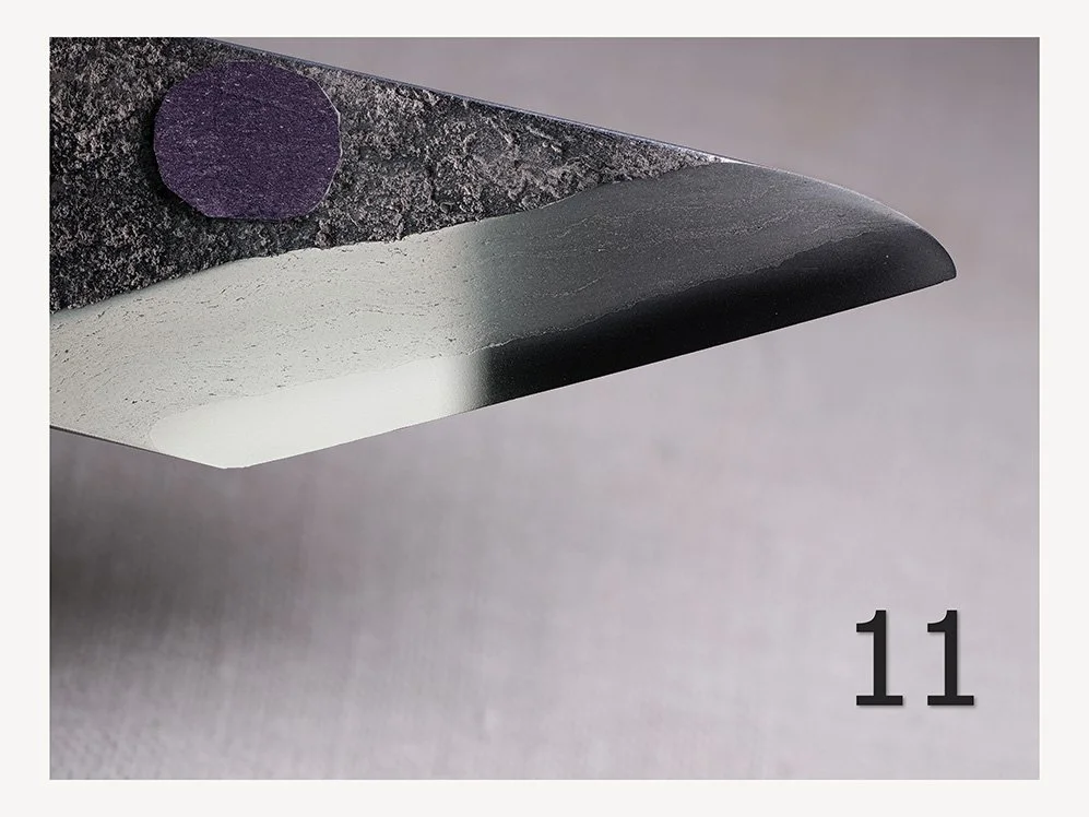 Swatch 11 — kasumi finish left by the Cladding Kit finger stones on the reference blade
