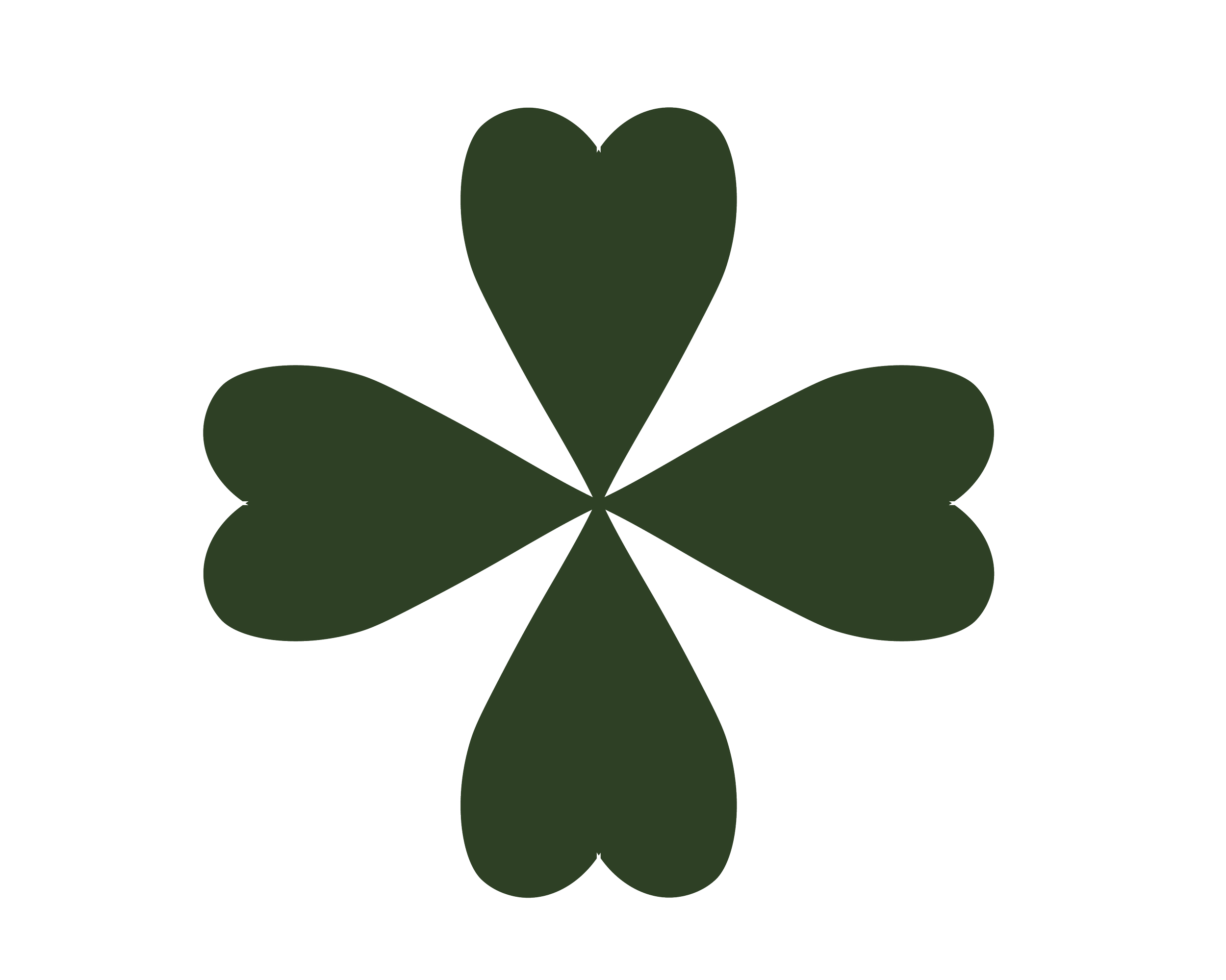 A dark green, four-leaf clover-shaped graphic with a heart in the center.