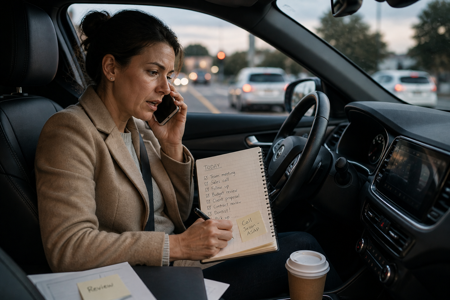business working mum working from the car - Outlign business advisory and coaching