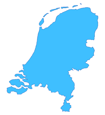 Een kaart van Nederland in blauw.