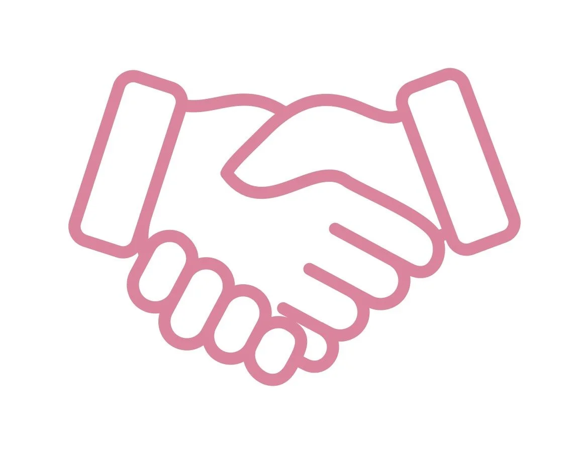 Line drawing of a pink handshake with a simple style.